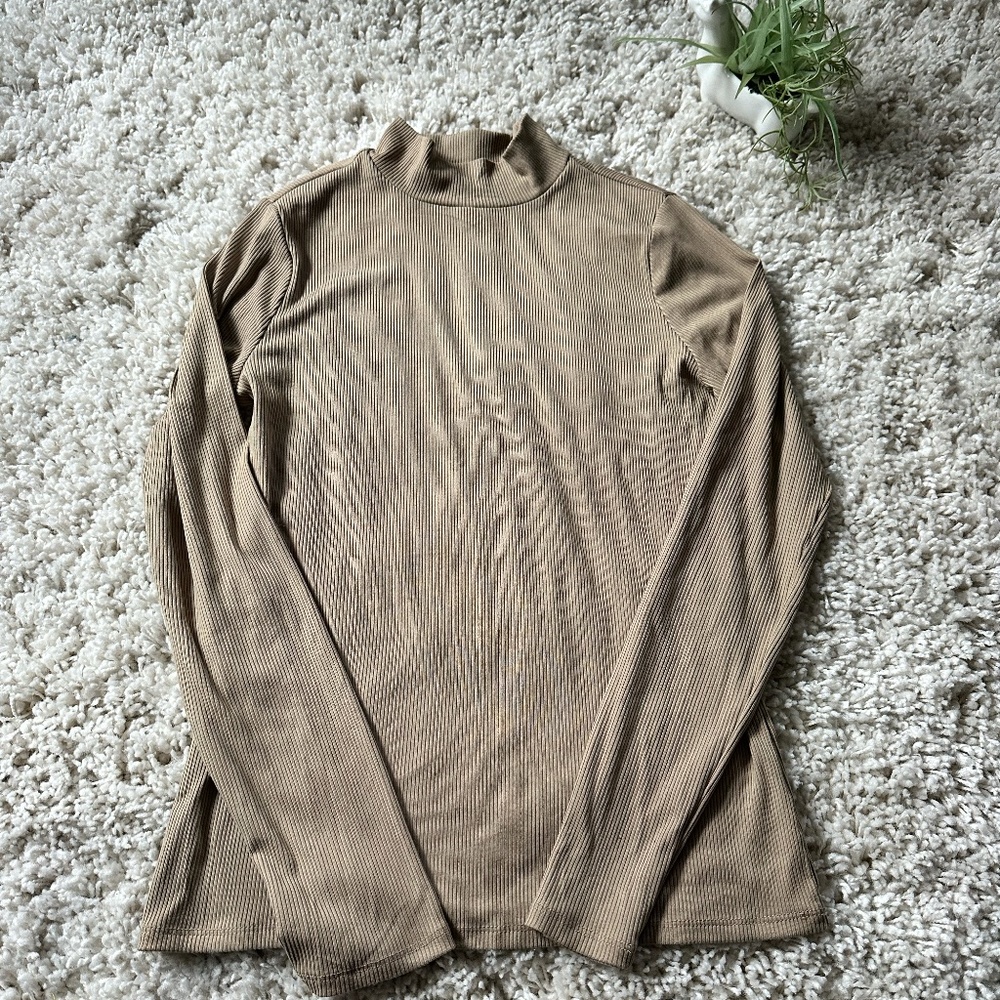 Casual No Boundries Evening tan turtle neck date night soft beige long s…